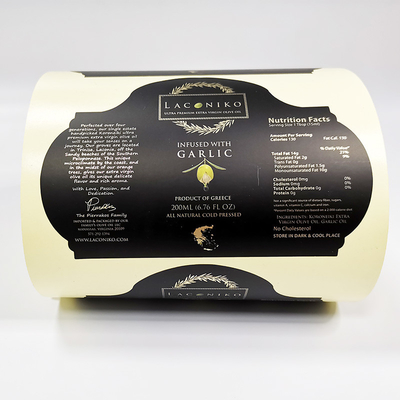 Etiqueta engomada imprimible impermeable del vinilo de Matt Lamination Sticky Food Labels Olive Oil BOPP