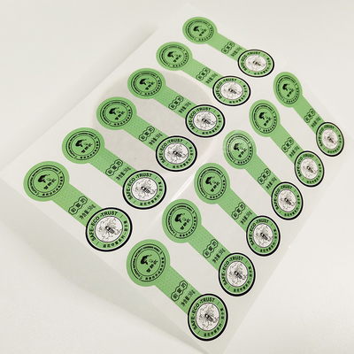 La comida verde de la piruleta etiqueta adhesivo las etiquetas engomadas cortadas con tintas para las cajas de lacre Pantone PMS